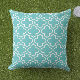Almofada Trellis Quatrefoil Branco Aqua Clássico