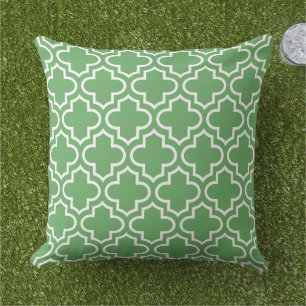 Almofada Trellis Quatrefoil Branco Verde Clássico