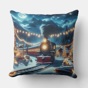 Almofada Trem de Natal Mágico Cena de Inverno Nevado
