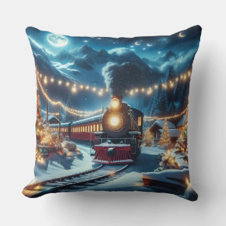 Almofada Trem de Natal Mágico Cena de Inverno Nevado