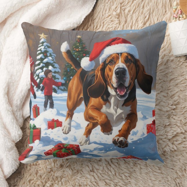 Almofada Tremendo Walker Coonhound Snow com Chapéu de Natal (Cobertor)