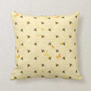 Almofada Trendy Amarelo Pálido, Abelha Mel, Padrão De Com