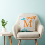 Almofada Trendy Bird Coral Aqua Monograma Azulejo marroquin<br><div class="desc">Vintage Modern Bird Coral, Sea Blue e Cinza Padrão do Azulejo marroquino Monograma Travesseiro de Destaque Personalizado em Cinzas - Para alterar as Cores, basta clicar em personalizar - edite e use a última ferramenta no menu suspenso para alterar a cor do plano de fundo - escolha nas amostras ou...</div>
