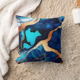 Almofada Trendy Blue Dourado mármore azul amarelo