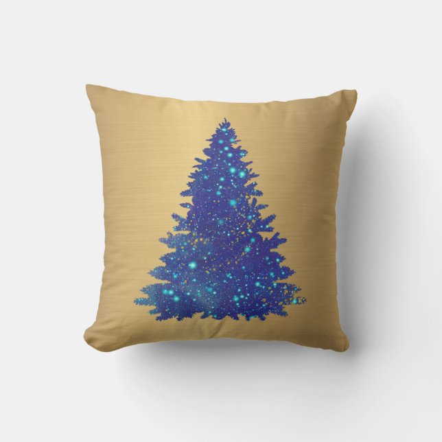 Almofada Trendy Blue Watercolor Tree Natal (Frente)