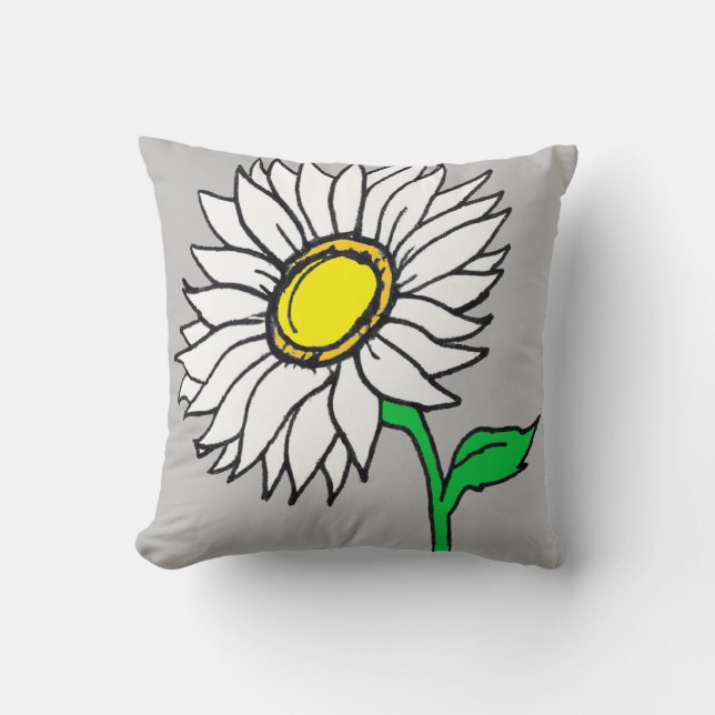 Almofada Trendy Cinza Daisy Sunflower Amarelo Branco (Frente)