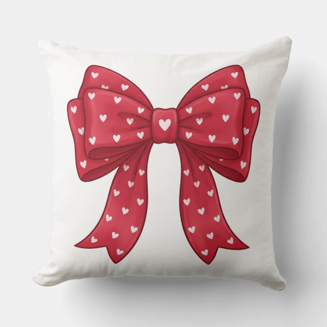 Almofada Trendy Coquette Red Ribbon Bow with White Hearts (Frente)