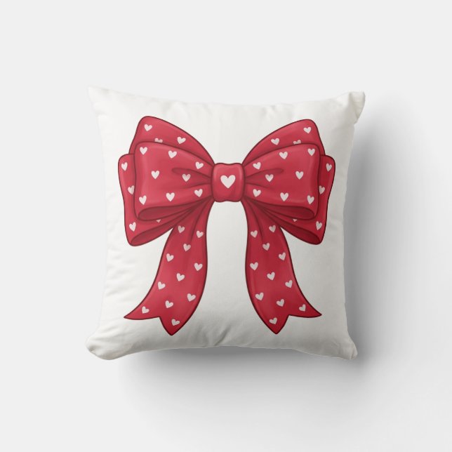 Almofada Trendy Coquette Red Ribbon Bow with White Hearts (Frente)
