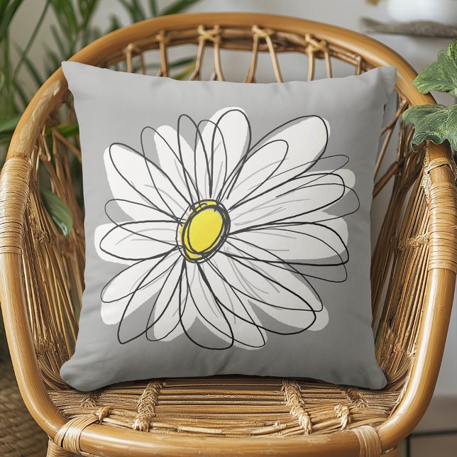 Almofada Trendy Daisy com cinza e amarelo (Whimsical Daisy Pillow)