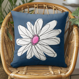 Almofada Trendy Daisy Floral Illustração - marinho e rosa