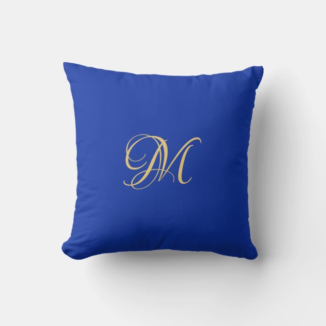 Almofada Trendy Elegant Solid Royal Blue Name Monogram (Frente)