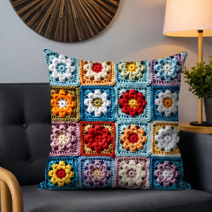 Almofada Trendy Knit Granny Square Padrão Floral Colorido