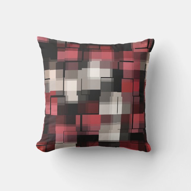Almofada Trendy Maroon Black White Abstrato Xadrez (Frente)