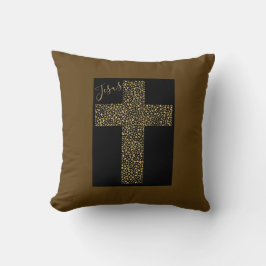Almofada Trendy Modern Jesus Dourado Cross Brown