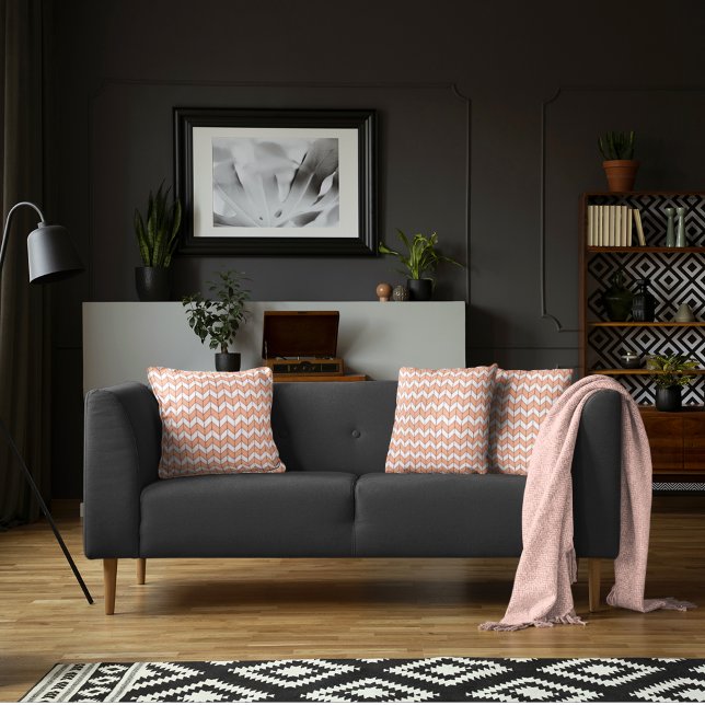 Almofada Trendy Peach Burgundy Herringbone Patterno (Criador carregado)