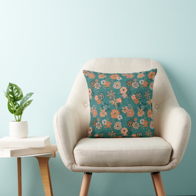 Almofada Trendy Teal Orange Flowers (Cadeira)
