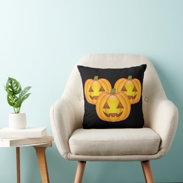 Almofada Três Abóboras de Halloween Fofas Jack O’Lantern (Cadeira)