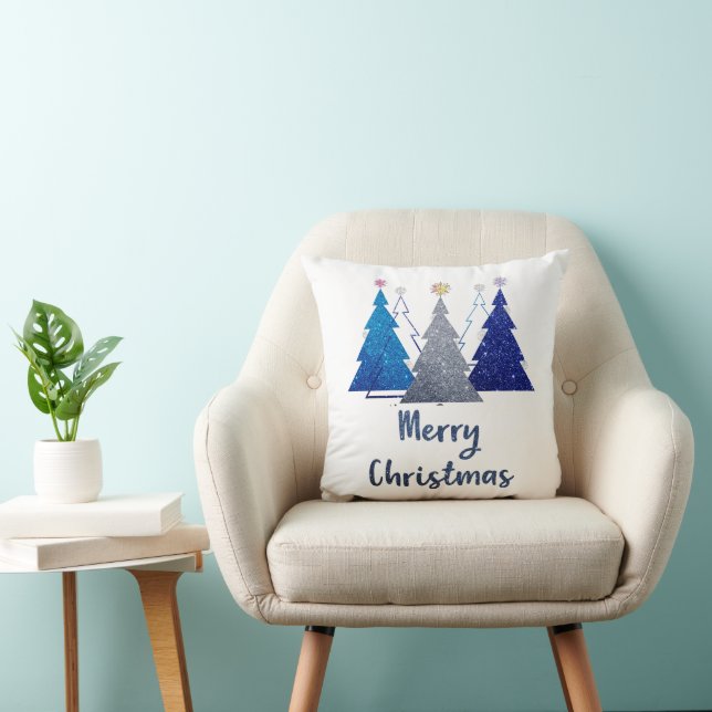 Almofada Três árvore de natal reluzente com feliz estelar (Cadeira)