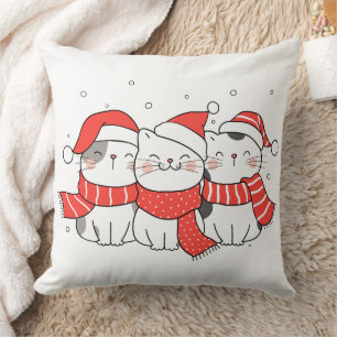 Almofada Três Gatos de Natal em Chapéus e Escarboços