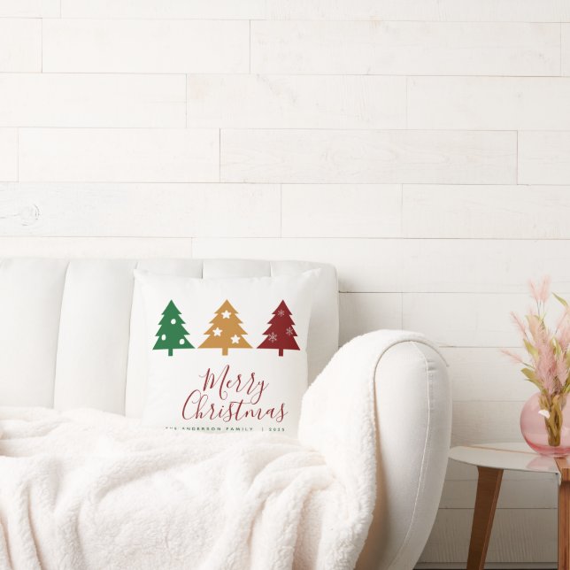 Almofada Três Pinheiros Flocos de Neve Estrelas Feliz Natal (Sofá)