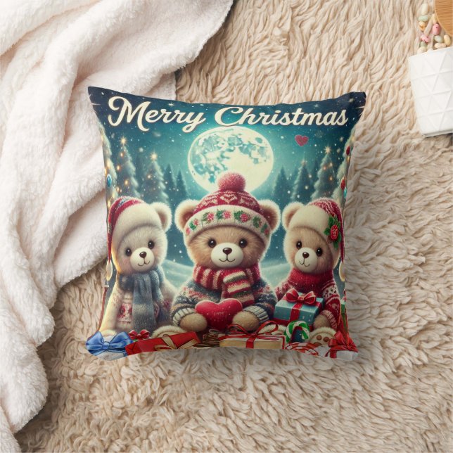 Almofada Três Ursos de Teddy Bonitos Feliz Natal (Cobertor)
