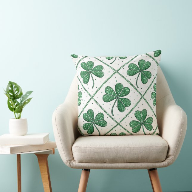 ALMOFADA TREVO DE TRÊS FOLHAS CELTA IRLANDÊS VERDE E BRANCO (Cadeira)