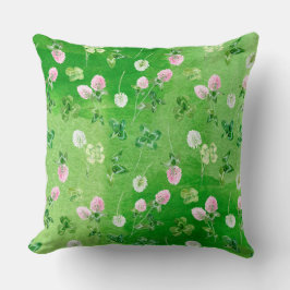 ALMOFADA TREVO DE TRÊS FOLHAS VERDE IRLANDÊS E PEQUENAS FLO