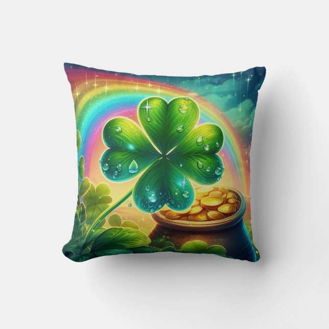 Almofada Trevo do dia do Rainbow Saint Patrick (Frente)