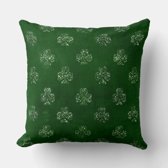 Almofada Trevo Irlandês Elegante Verde com Brilho (Frente)