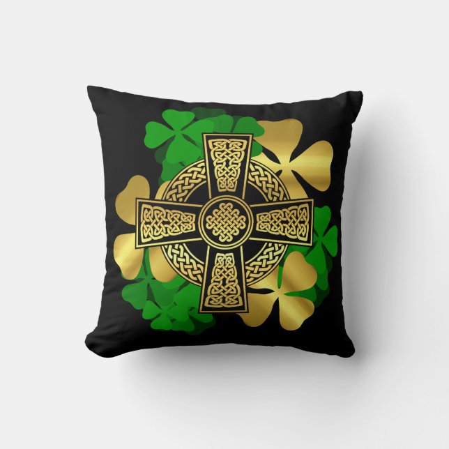 Almofada Trevo verde irlandês/Dourado (Frente)