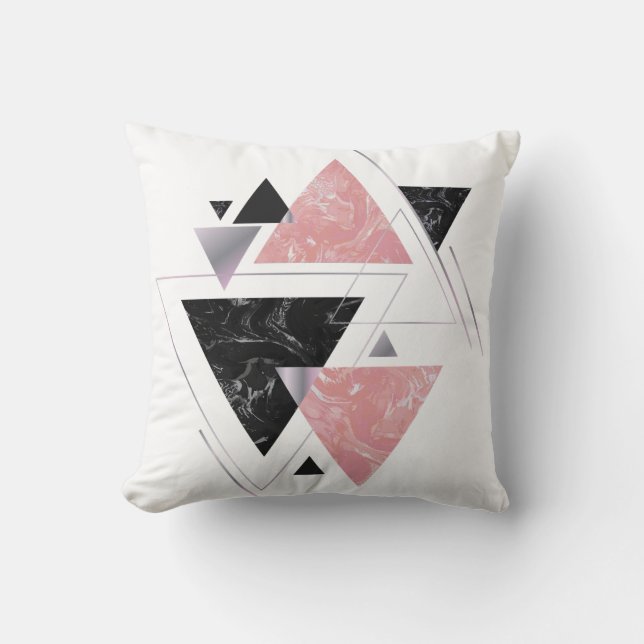Almofada Triângulo Geométrico Rosa e Preto (Frente)