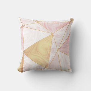 Almofada Triângulos Geométricos Poli Mármore Rosa e Dourado