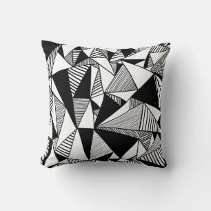 Almofada Triângulos Mosaicos, Textura Branca Negra.