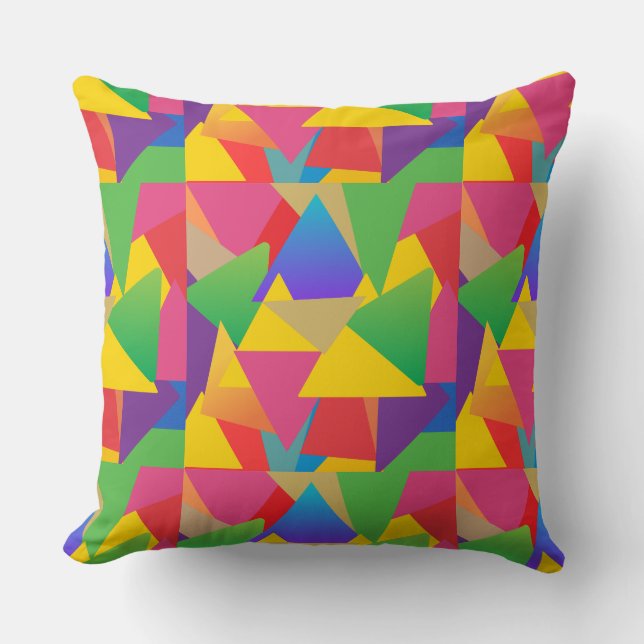 Almofada Triângulos Vibrantes Coloridos Negros, Padrão (Frente)