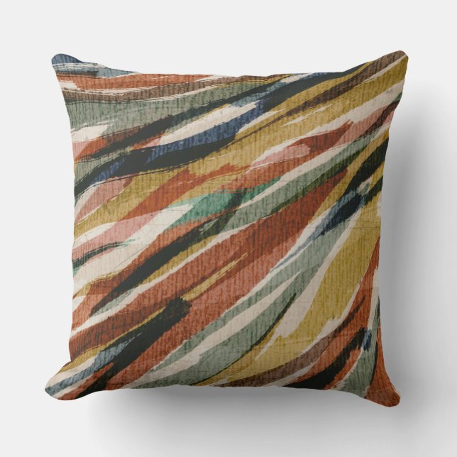 Almofada Tribal Abstrato Zebra Stripe Verde Marrom Azul (Frente)