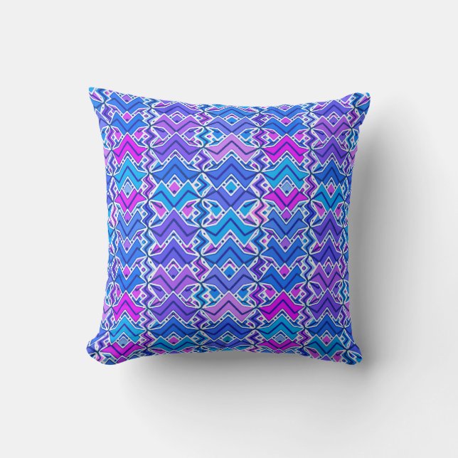 Almofada Tribal Batik Impressão, Azul, Violeta e Branco (Frente)