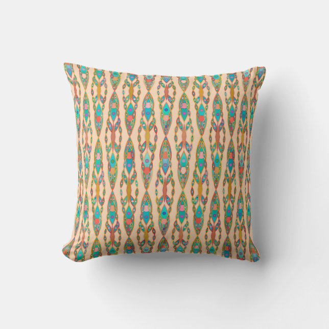Almofada Tribal Batik - Rosa Pêssego e Turquesa (Frente)