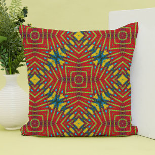 Almofada Tribal Floral Abstrato da Boêmia Vermelha e Ochre