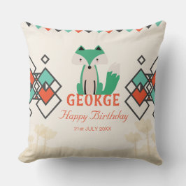 Almofada Tribal Fox Colorful Formas Geométricas Aniversário