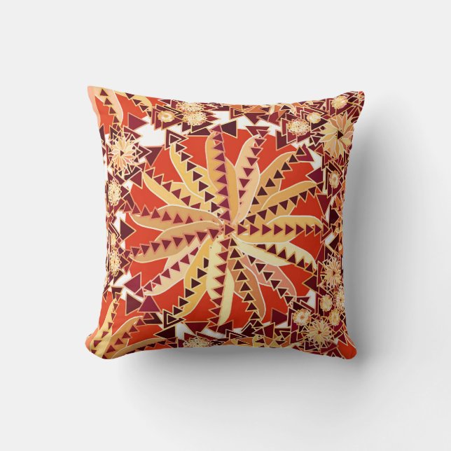 Almofada Tribal Mandala Impressão, Rust Orange e Brown (Frente)