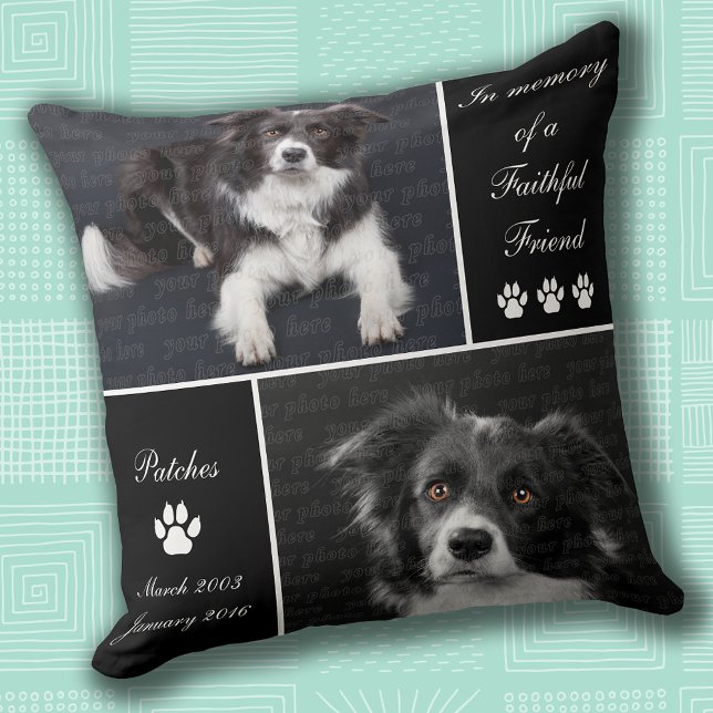 Almofada Tributo Memorial de Fotos de Cachorro (Dog Photo Memorial Tribute Throw Pillow with photo and name templates)