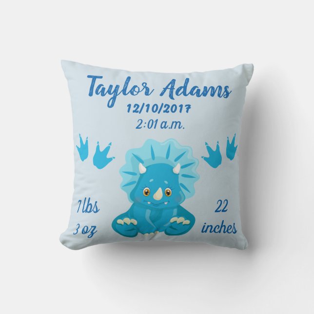 Almofada Tricerátops Azuis Estacas de Nascimento do Dinossa (Frente)