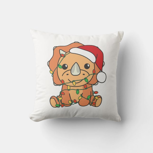 Almofada Triceratops Natal Animais de inverno Dinos Feriado (Frente)