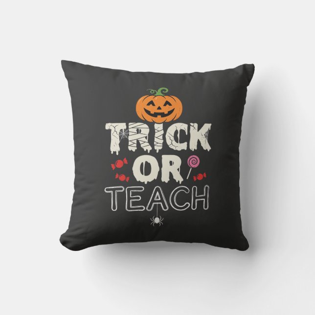 Almofada Trick or Teach Design de Professor de Halloween (2 (Frente)