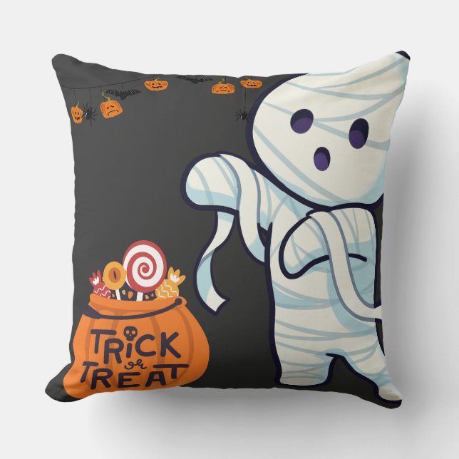 Almofada Trick ou Treine Mummy Halloween Doce Diversão (Frente)