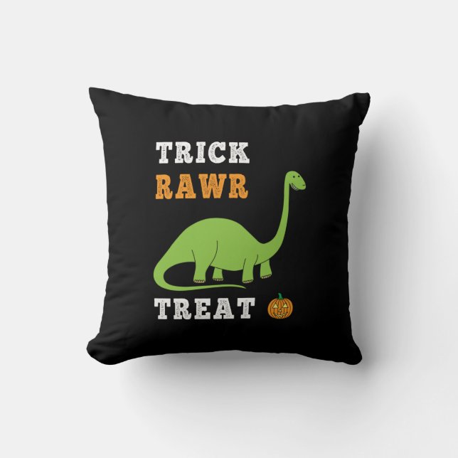Almofada Trick Rawr Treat Cute Halloween Brontosaurus Dino (Frente)