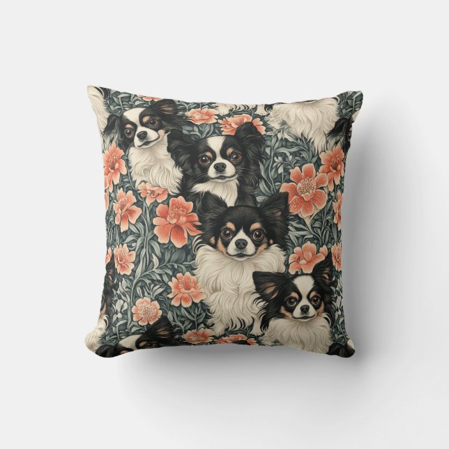 Almofada Tricolor Chihuahuas William Morris Style Floral (Frente)