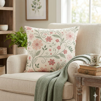 Almofada Trilha Floral Rosa Verde Salgueiro Vintage Cottage