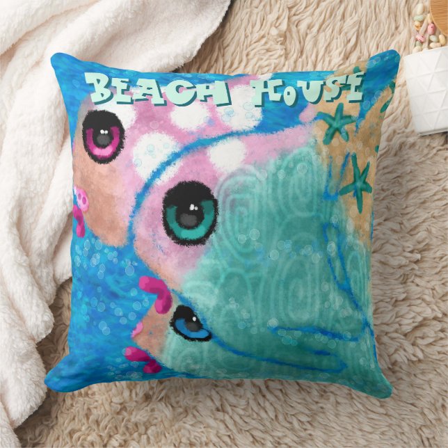 Almofada Trio Azul de Peixes Abstrato (Cobertor)