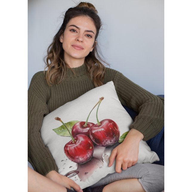 Almofada Trio de Cereja Fresca em Aquarela (Criador carregado)